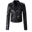 Faux Leather Jacket Women Cropped Moto Belted Biker