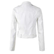 Faux Leather Jacket Women Cropped Moto Belted Biker