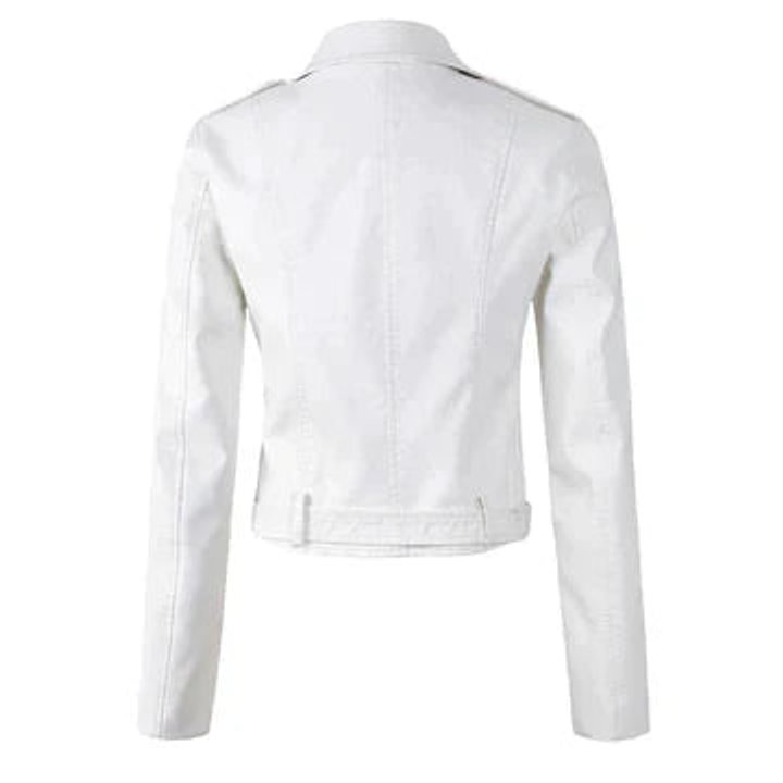 Faux Leather Jacket Women Cropped Moto Belted Biker
