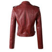 Faux Leather Jacket Women Cropped Moto Belted Biker