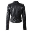 Faux Leather Jacket Women Cropped Moto Belted Biker