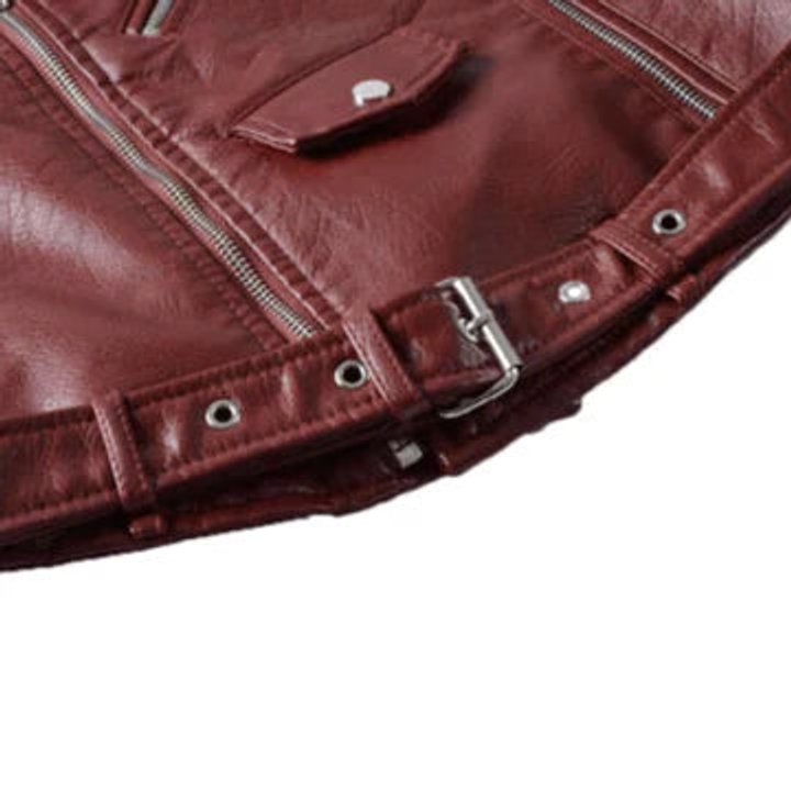 Faux Leather Jacket Women Cropped Moto Belted Biker