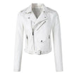 Faux Leather Jacket Women Cropped Moto Belted Biker
