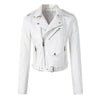 Faux Leather Jacket Women Cropped Moto Belted Biker
