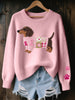 Layla | Women's Dachshund Patchwork Floral Knit Sweater with Striped for Layering
