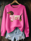 Charlotte | Women's Dachshund Patchwork Knit Sweater Relaxed Pullover with Star Print for Everyday