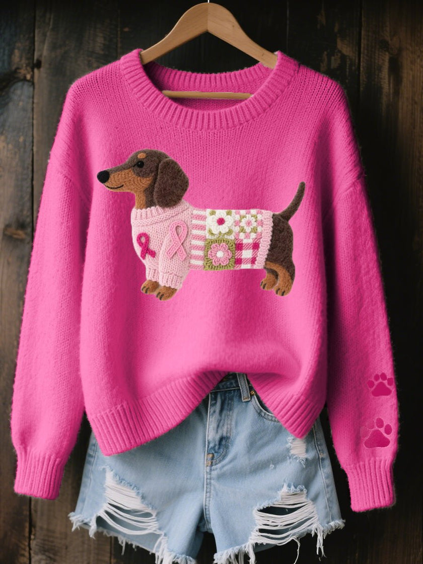 Charlotte | Women's Dachshund Patchwork Knit Sweater Relaxed Pullover with Star Print for Everyday