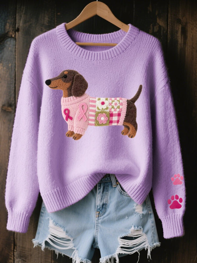 Charlotte | Women's Dachshund Patchwork Knit Sweater Relaxed Pullover with Star Print for Everyday