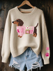 Charlotte | Women's Dachshund Patchwork Knit Sweater Relaxed Pullover with Star Print for Everyday