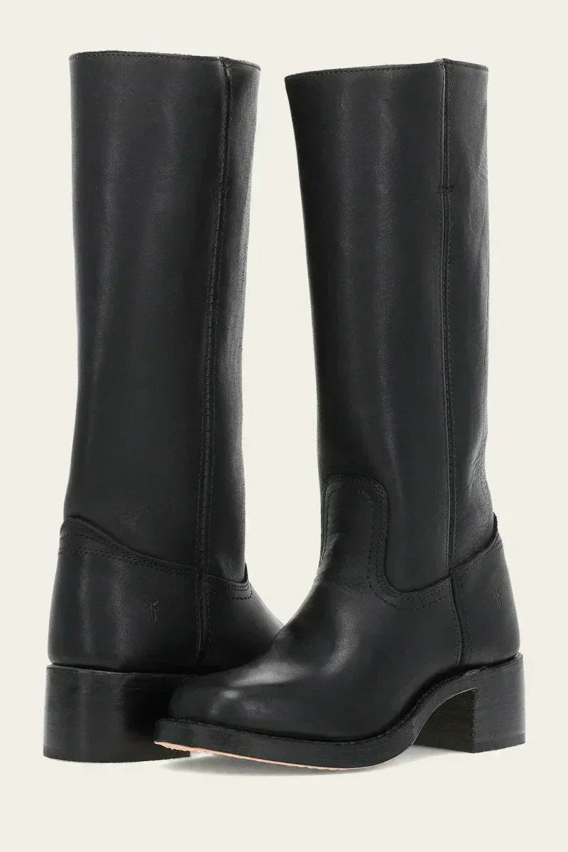 Charlotte | Women's Dark Brown Leather Knee-High Block-Heel Boots