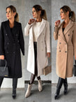 Midi Overcoat Women Double-Breasted Long Sleeve Tailored