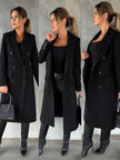 Midi Overcoat Women Double-Breasted Long Sleeve Tailored