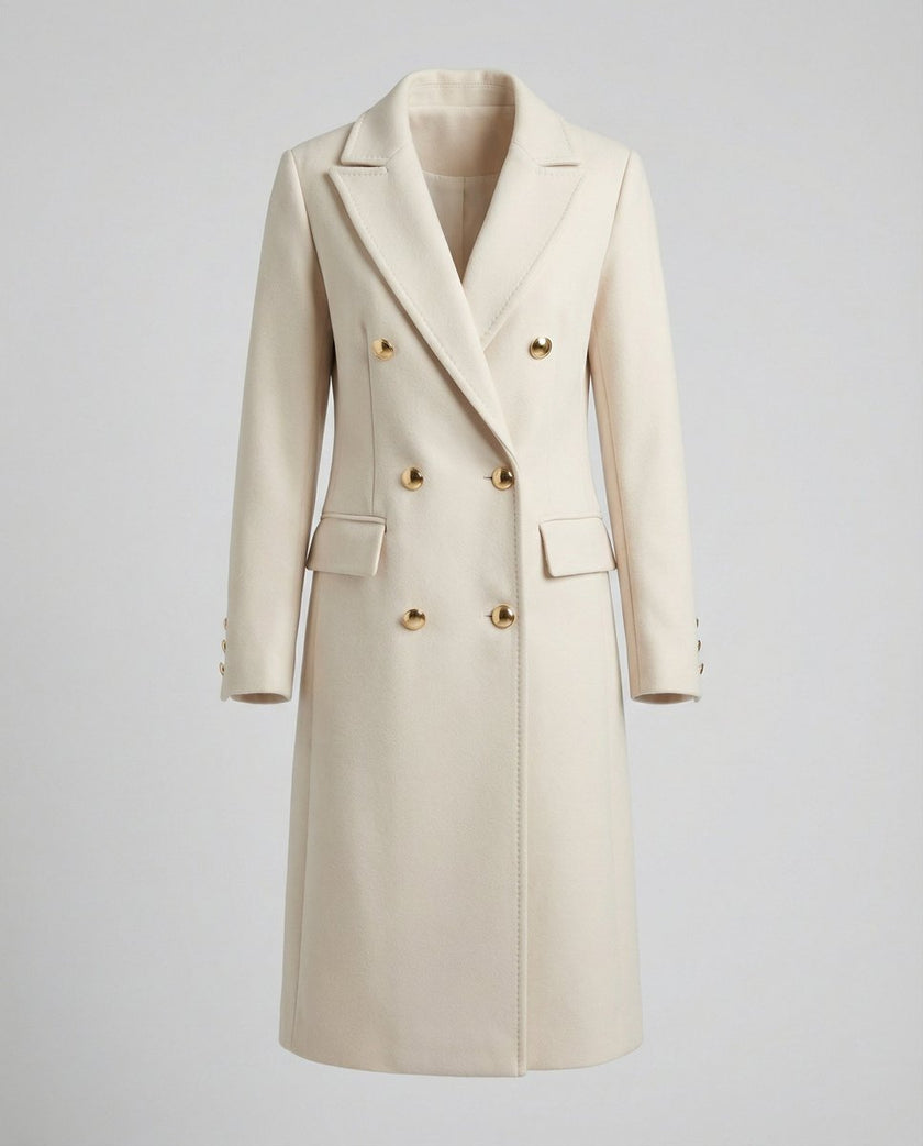 Midi Overcoat Women Double-Breasted Long Sleeve Tailored