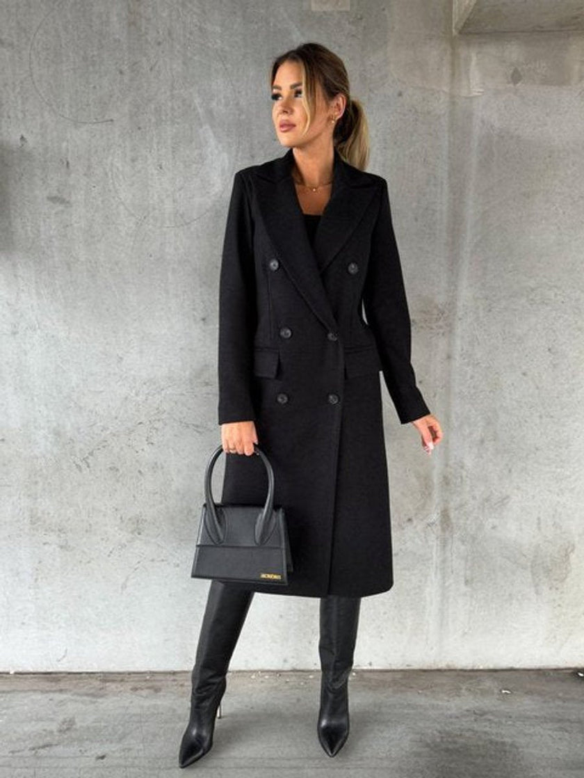 Midi Overcoat Women Double-Breasted Long Sleeve Tailored