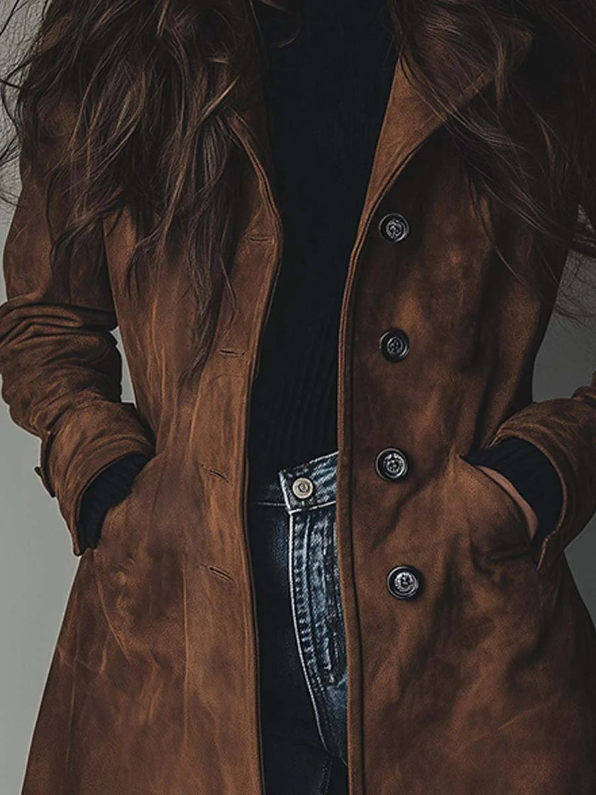Trench Coat Women Double-Breasted Classic Vintage Style