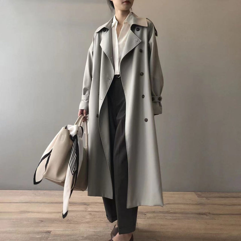 Trench Coat Women Double-Breasted Water-Repellent Long Belted