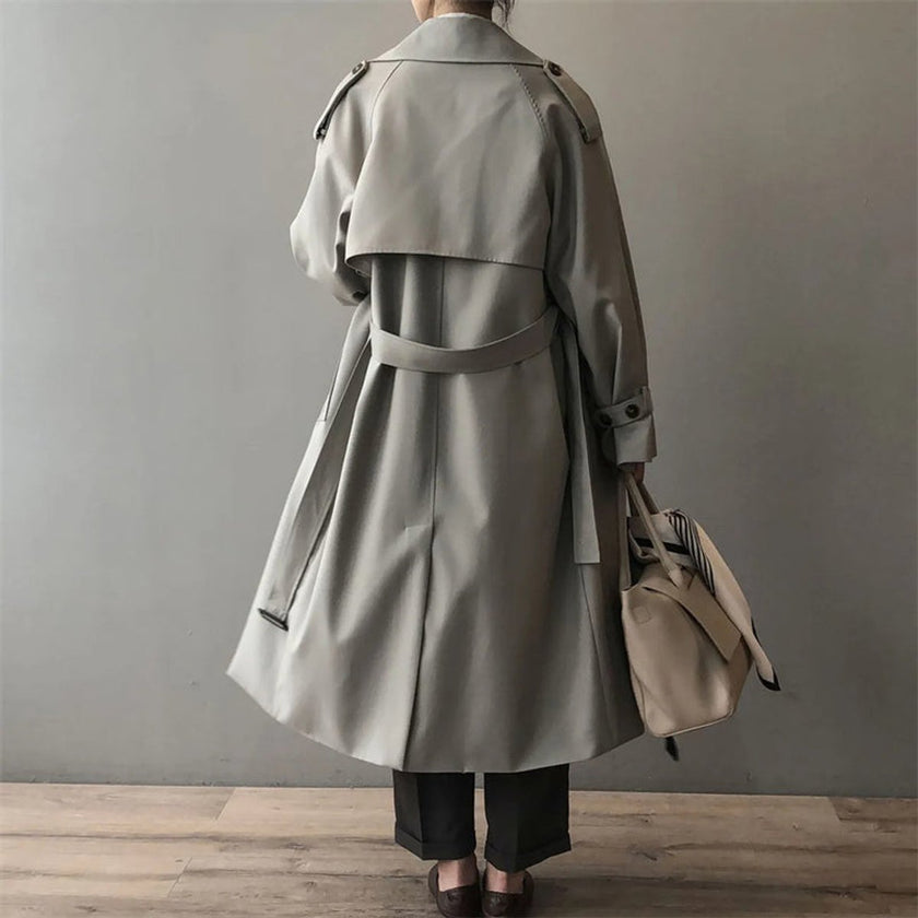 Trench Coat Women Double-Breasted Water-Repellent Long Belted