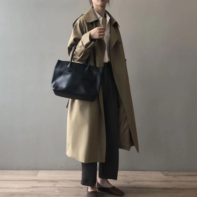 Trench Coat Women Double-Breasted Water-Repellent Long Belted