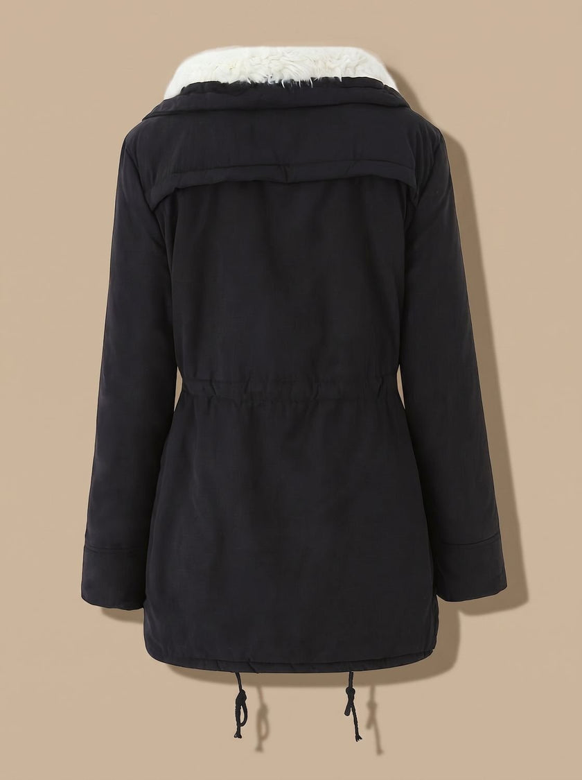 Parka Jacket Insulated Faux Fur Collar Drawstring Mid Length Winter Coat | Alma