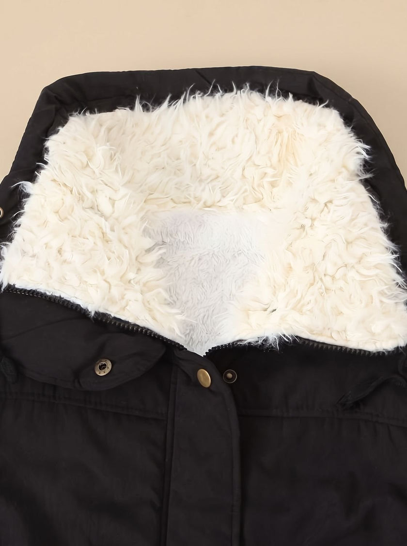 Parka Jacket Insulated Faux Fur Collar Drawstring Mid Length Winter Coat | Alma