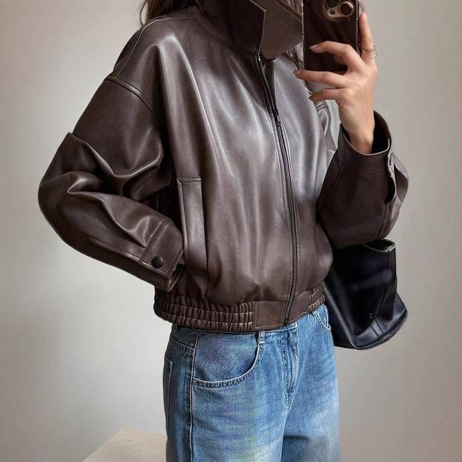 Naomi | Faux Leather Bomber Jacket for Women