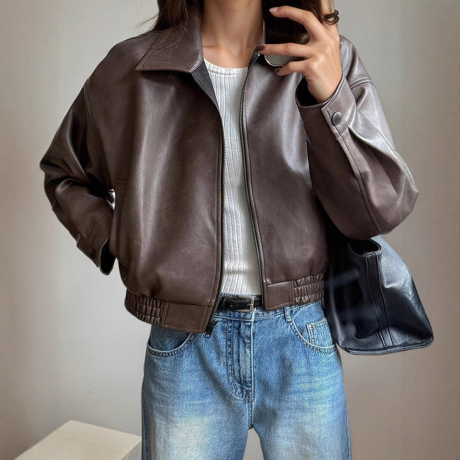 Naomi | Faux Leather Bomber Jacket for Women