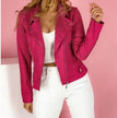 Faux Leather Jacket Women Moto Convertible Collar Zip-Up Slim Fit