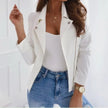 Faux Leather Jacket Women Moto Convertible Collar Zip-Up Slim Fit