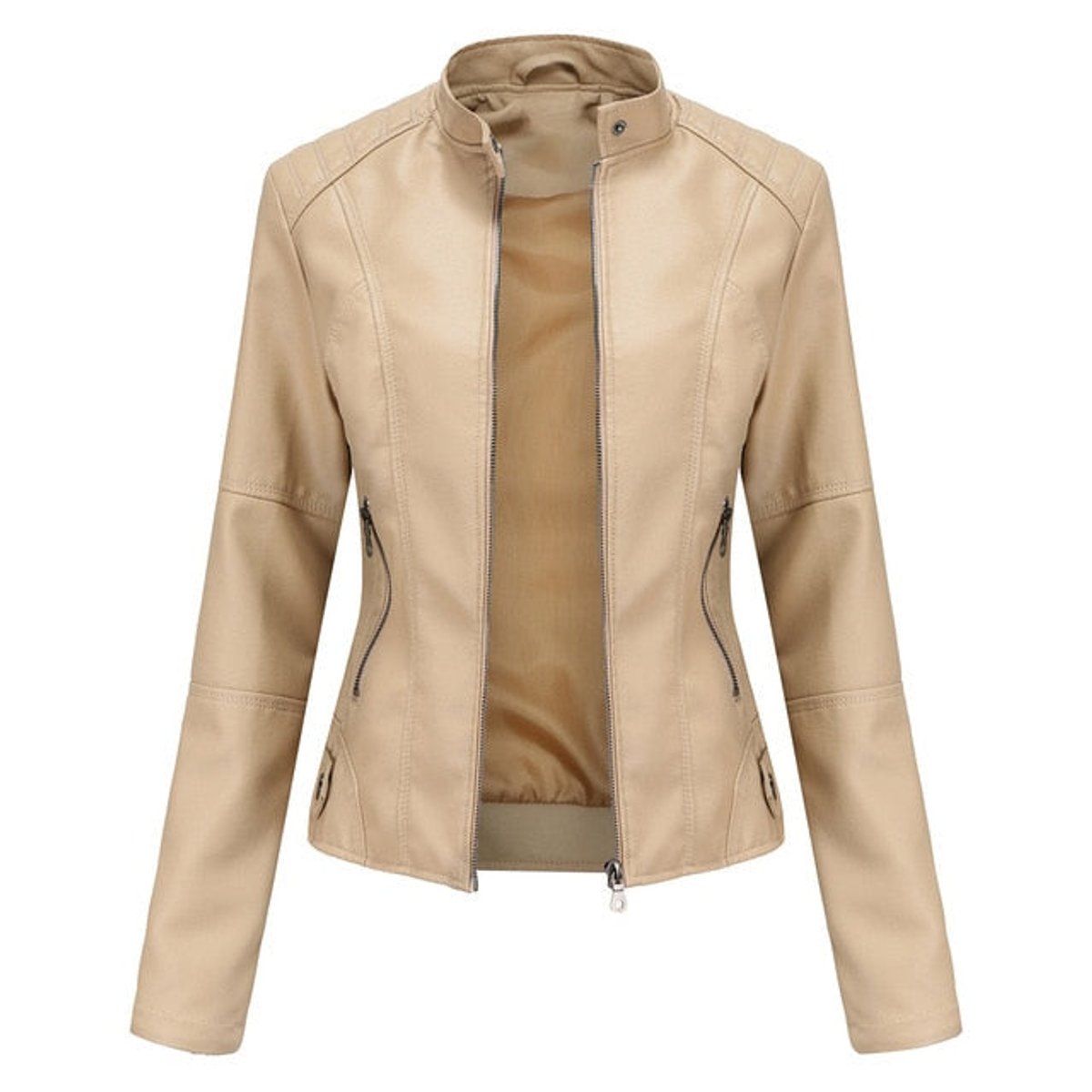 Elsie | Women's Slim-Fit Stand-Collar Zip-Up Faux-Leather Biker Jacket