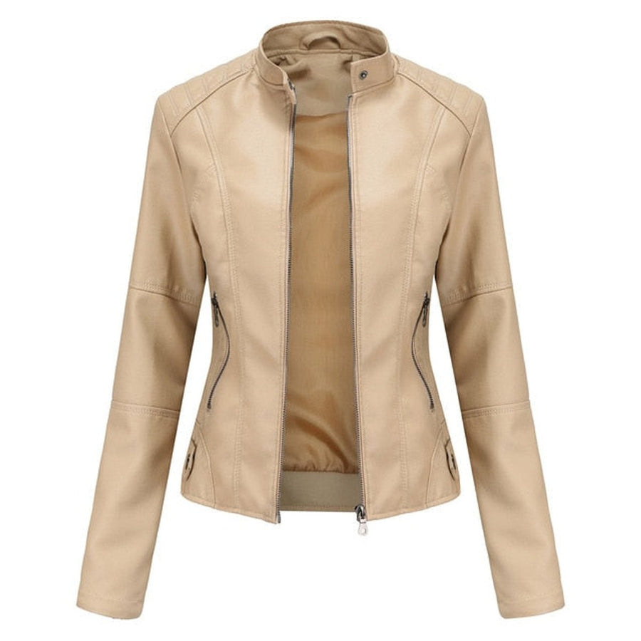 Elsie | Women's Slim-Fit Stand-Collar Zip-Up Faux-Leather Biker Jacket