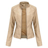 Faux Leather Jacket Women Fitted Stand Collar Moto Zip-Up