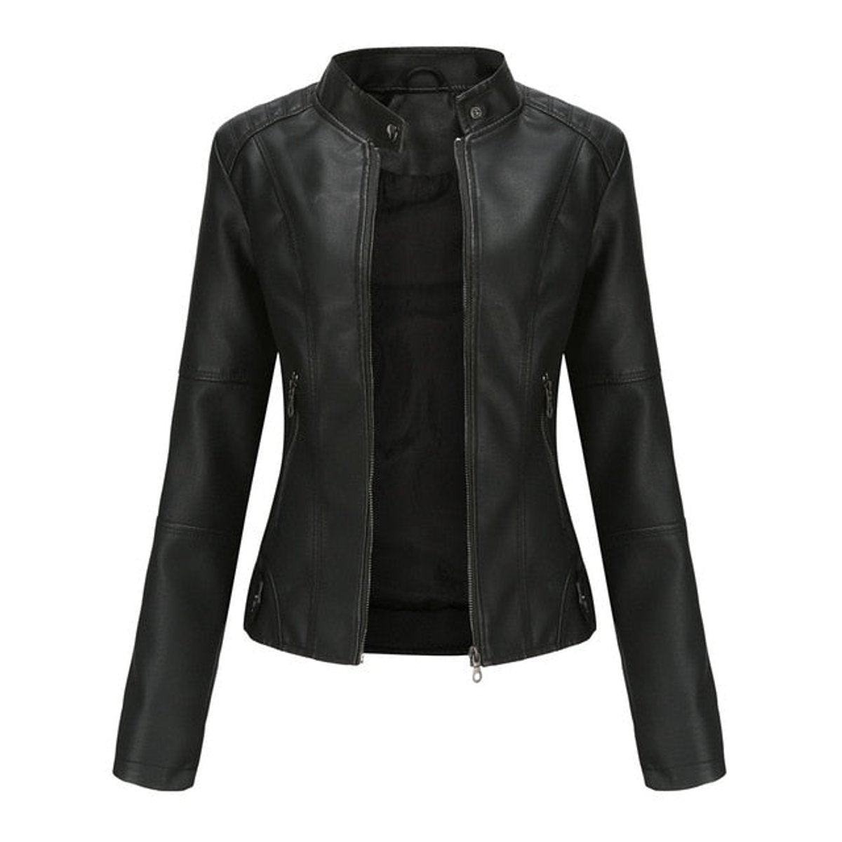 Elsie | Women's Slim-Fit Stand-Collar Zip-Up Faux-Leather Biker Jacket