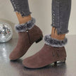 Isabella | Women's Faux Suede Fur-Trim Ankle Knee High Boots Flat