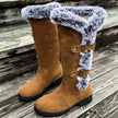 Emma | Women's Faux Suede Fur-Trimmed Buckle Knee High Boots