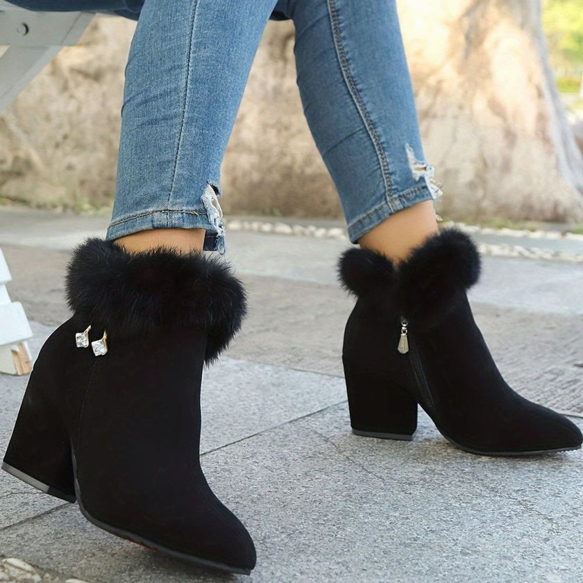 Amelia | Women's Zip-Up Block-Heel Pointed-Toe Suede Booties