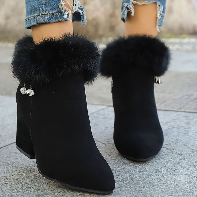 Amelia | Women's Zip-Up Block-Heel Pointed-Toe Suede Booties