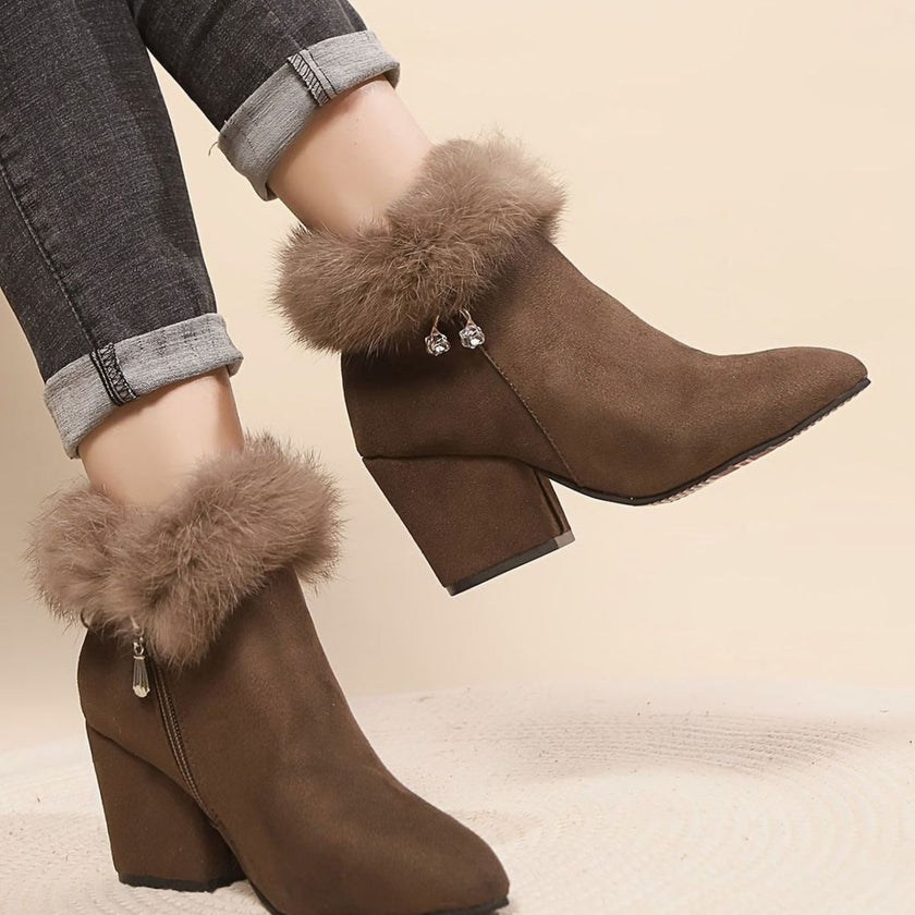 Amelia | Women's Zip-Up Block-Heel Pointed-Toe Suede Booties