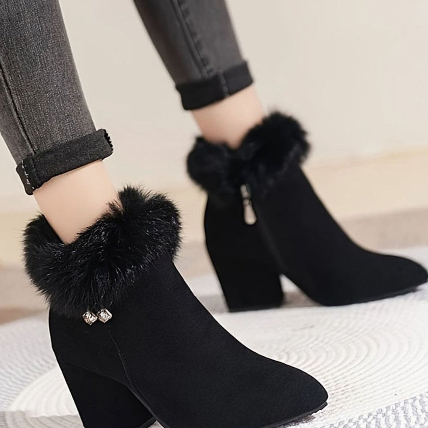 Amelia | Women's Zip-Up Block-Heel Pointed-Toe Suede Booties