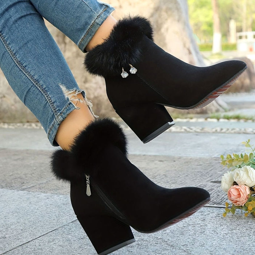 Amelia | Women's Zip-Up Block-Heel Pointed-Toe Suede Booties