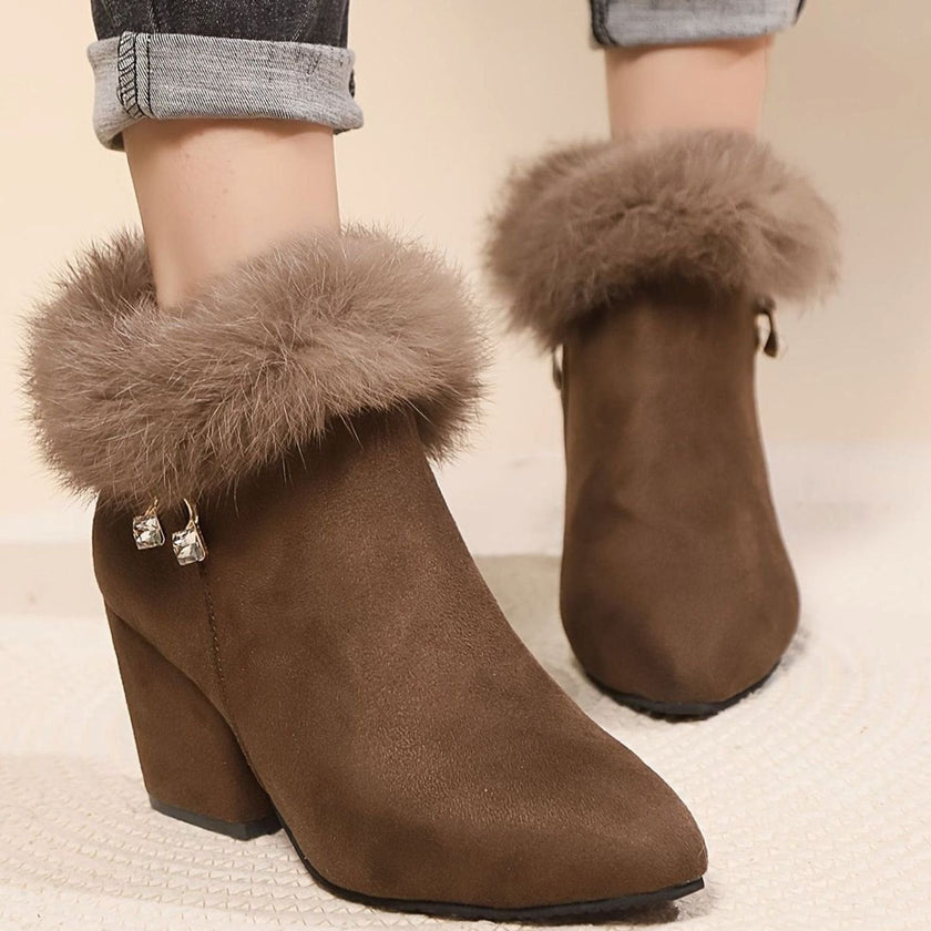 Amelia | Women's Zip-Up Block-Heel Pointed-Toe Suede Booties