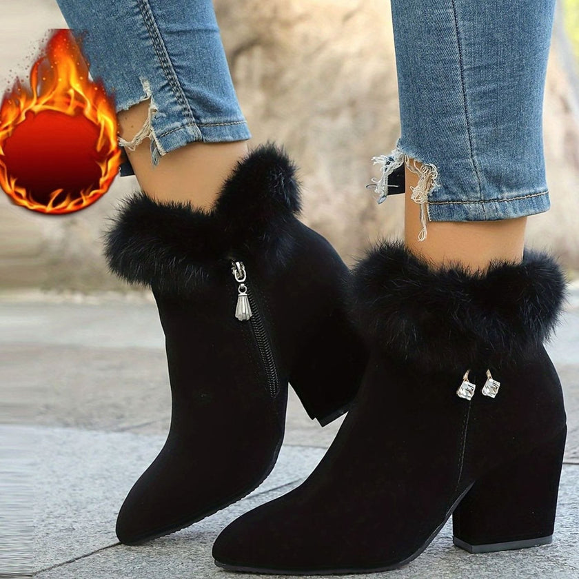 Amelia | Women's Zip-Up Block-Heel Pointed-Toe Suede Booties