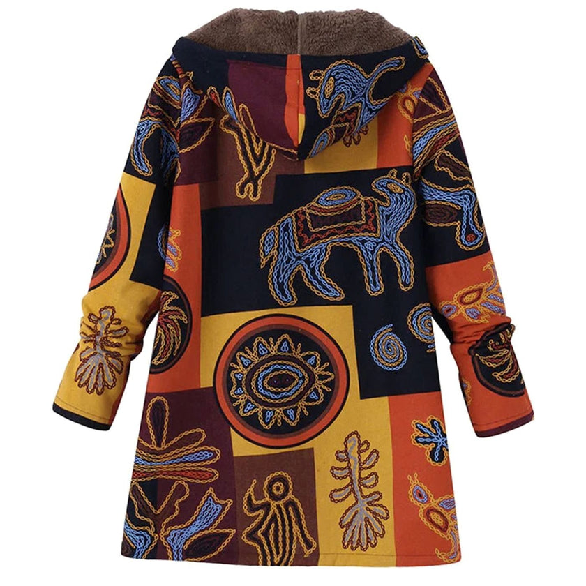 Amelia | Women's Long Floral Hooded Zip-Up Fleece Coat
