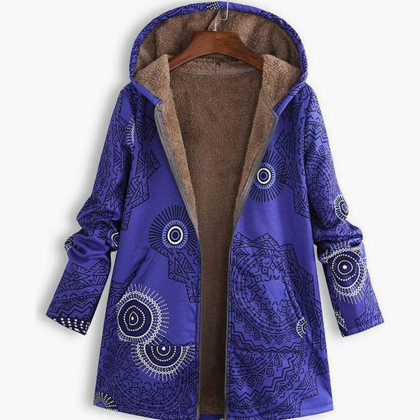 Amelia | Women's Long Floral Hooded Zip-Up Fleece Coat