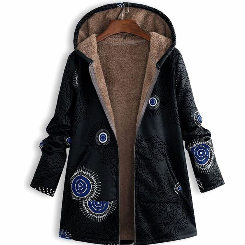 Amelia | Women's Long Floral Hooded Zip-Up Fleece Coat