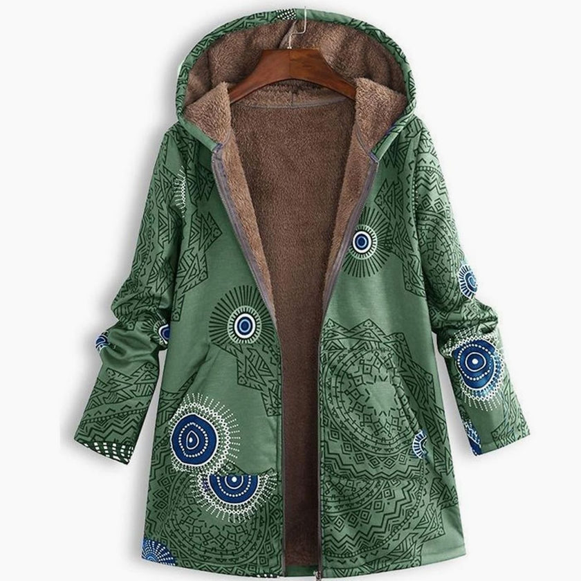 Amelia | Women's Long Floral Hooded Zip-Up Fleece Coat