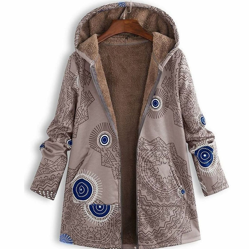 Amelia | Women's Long Floral Hooded Zip-Up Fleece Coat