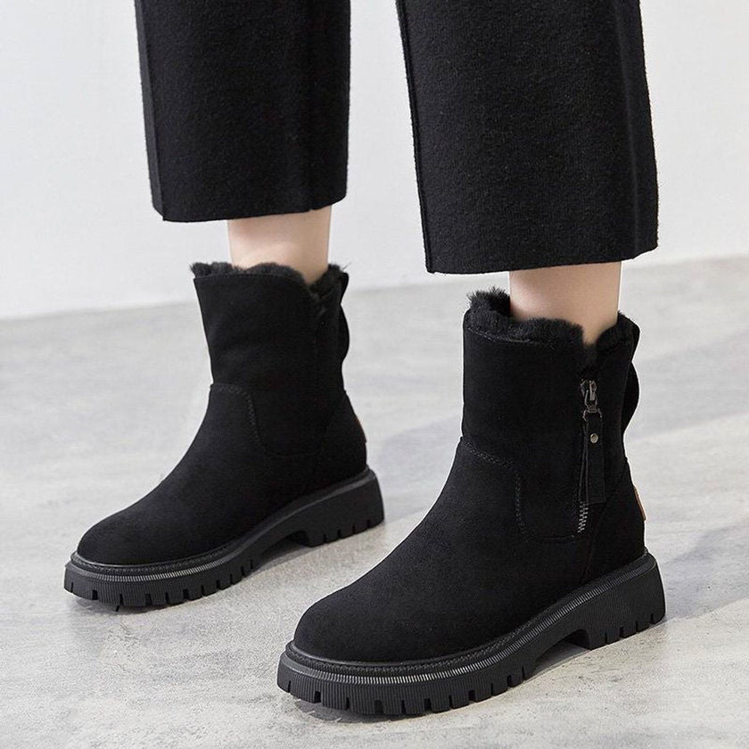 Mia | Women's Fleece-Lined Suede Slip-On Winter Ankle Boots