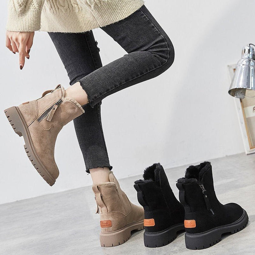 Mia | Women's Fleece-Lined Suede Slip-On Winter Ankle Boots