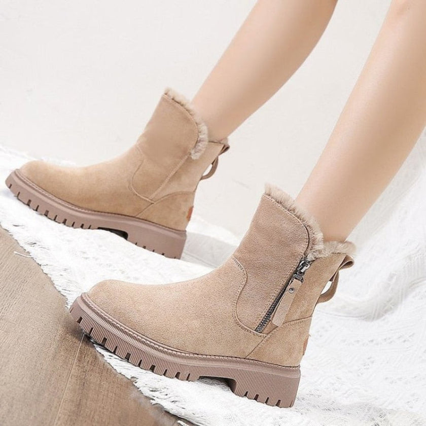 Mia | Women's Fleece-Lined Suede Slip-On Winter Ankle Boots