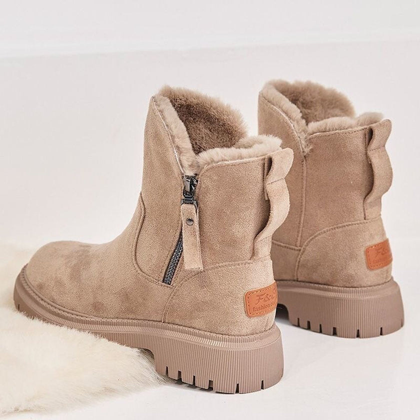 Mia | Women's Fleece-Lined Suede Slip-On Winter Ankle Boots